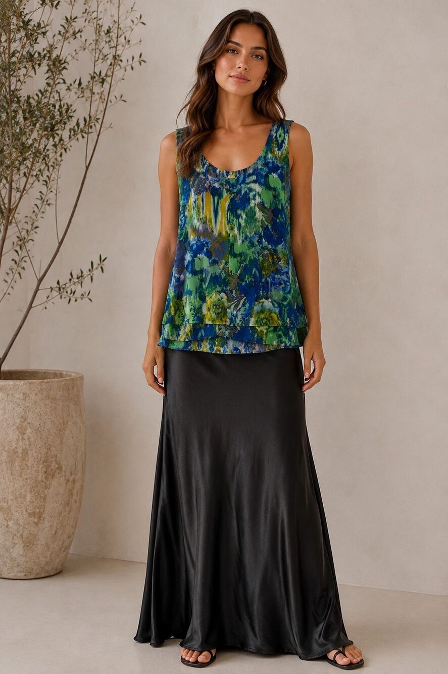 My Collection Petite XL Abstract Print Layered Hem Sleeveless Top